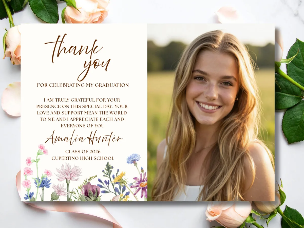 Wildflower Graduation Thank You Card — preview 3