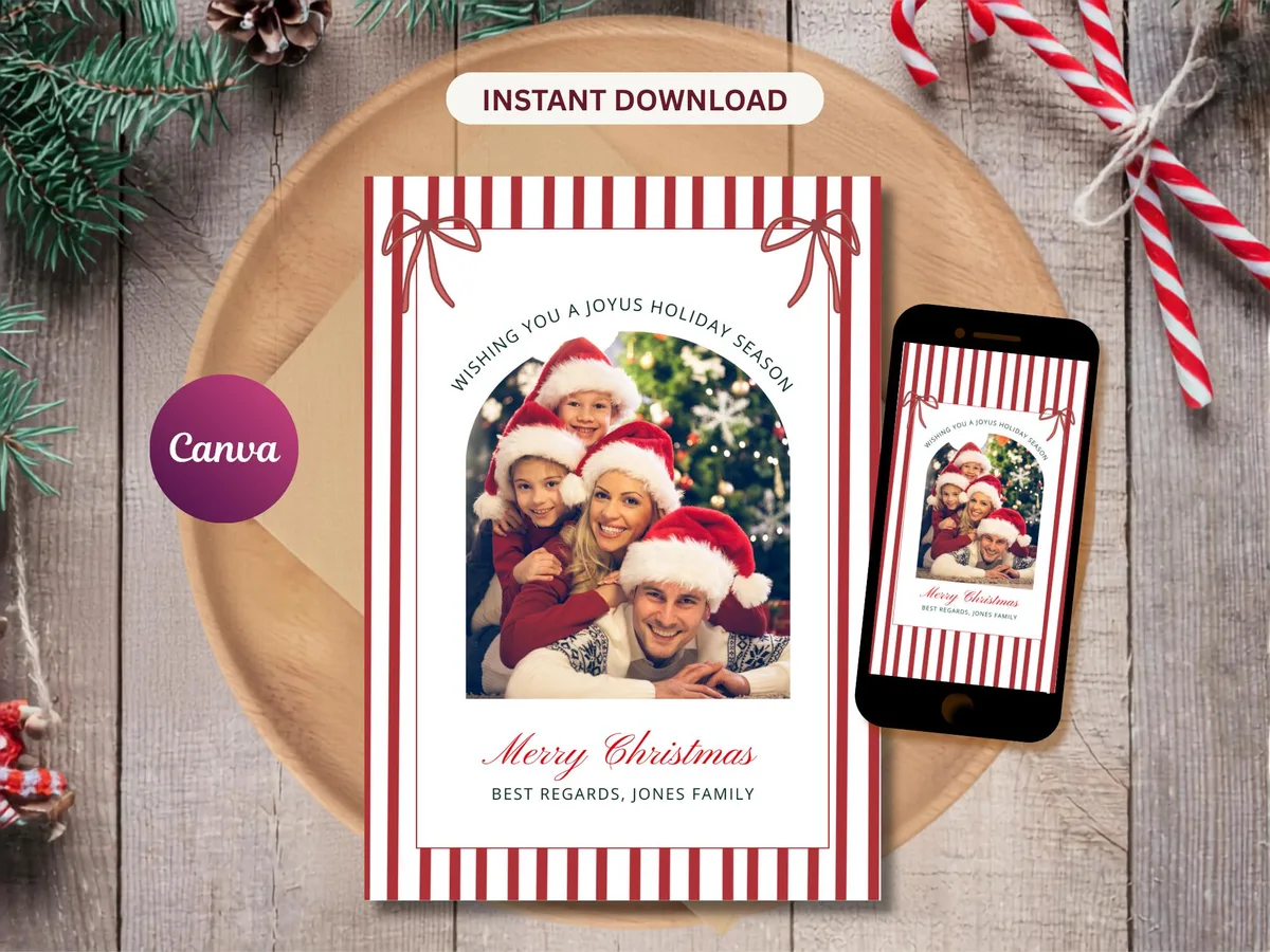 Red Stripe Christmas Photo Card — preview 2