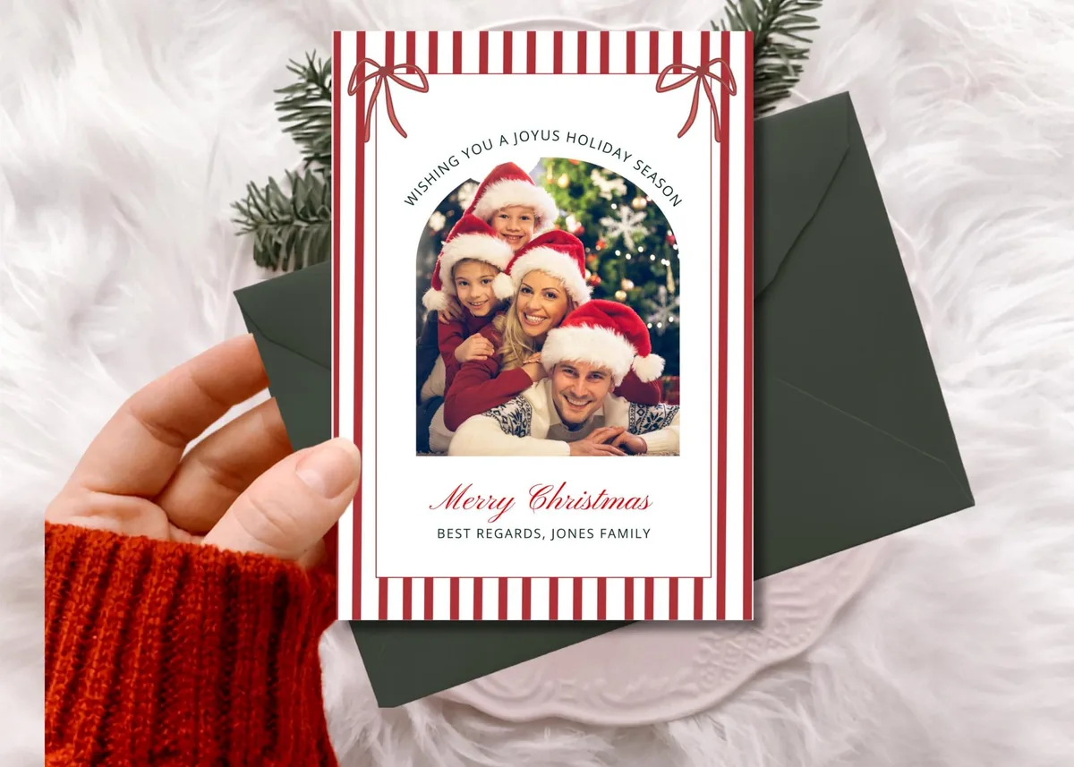 Red Stripe Christmas Photo Card — preview 3