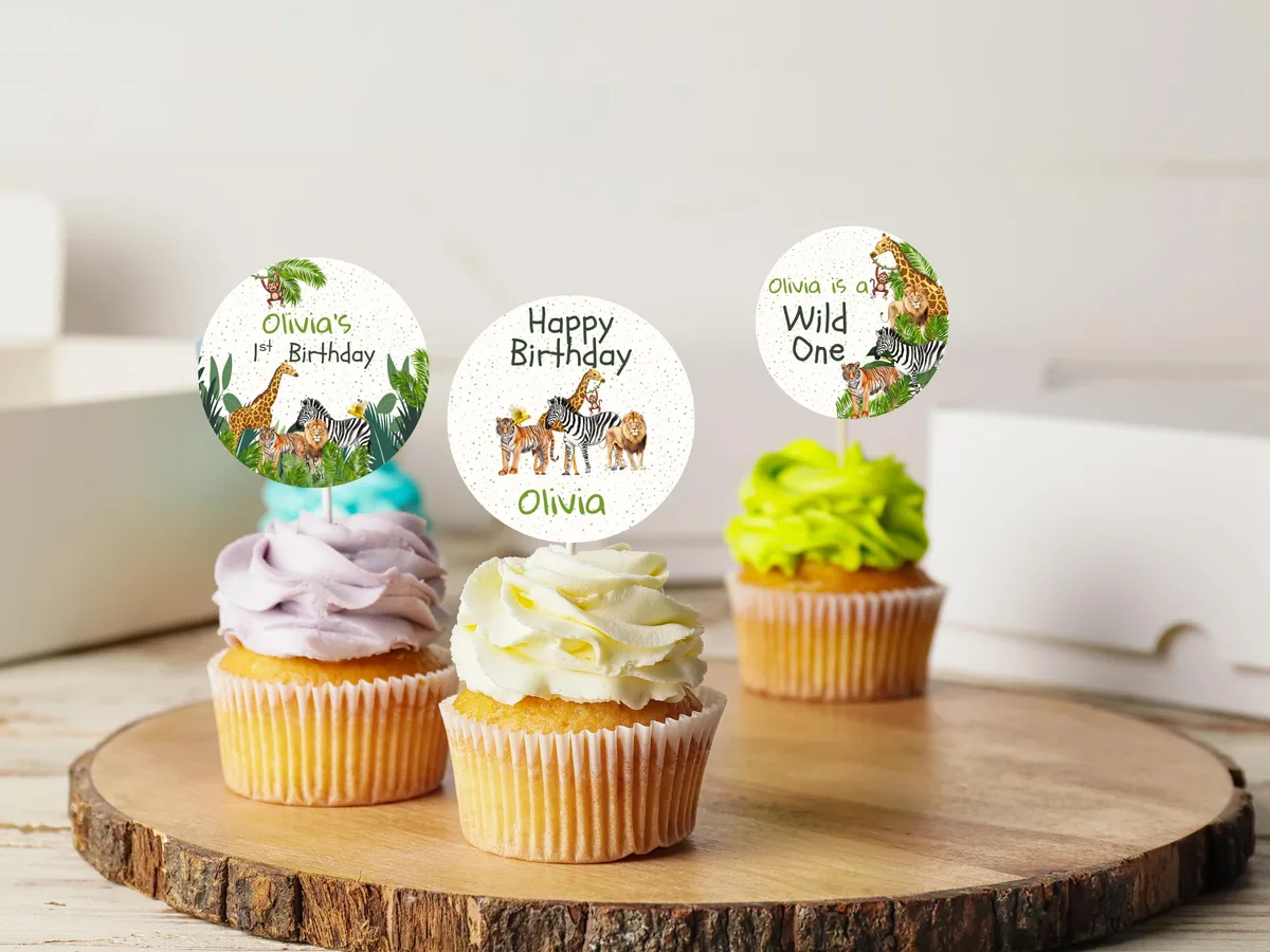 Wild One Jungle Cupcake Toppers — preview 3