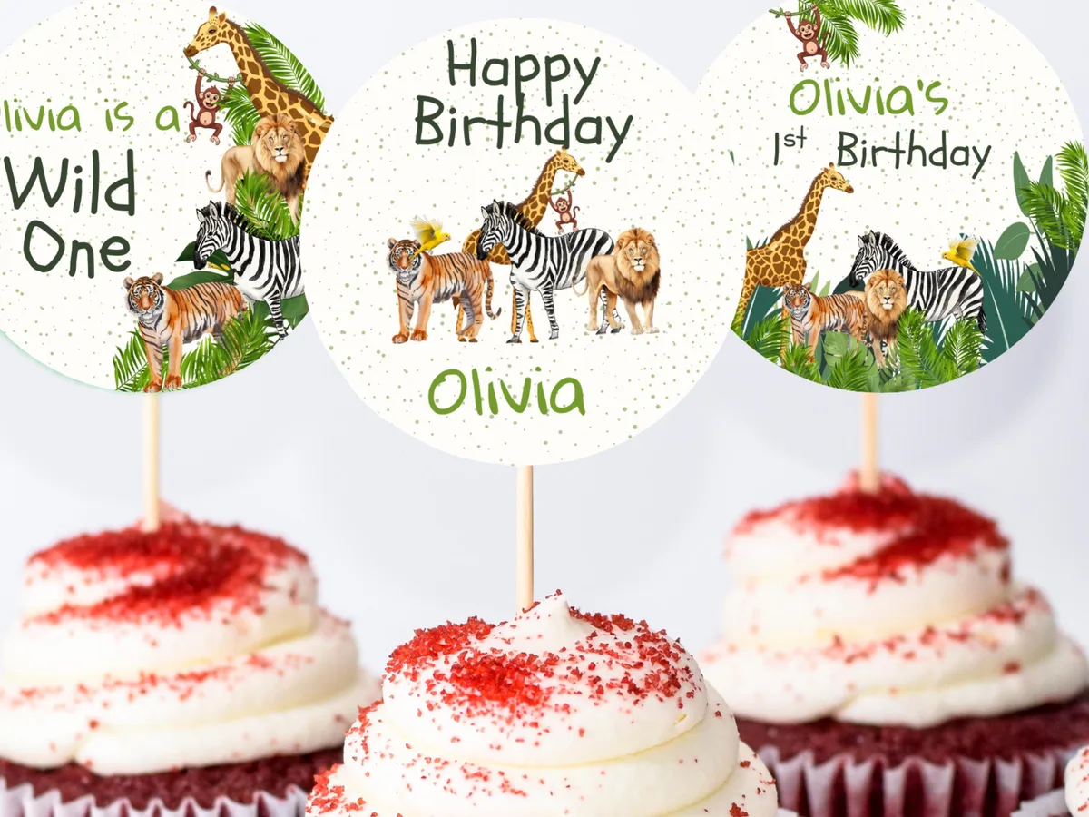 Wild One Jungle Cupcake Toppers — preview 4
