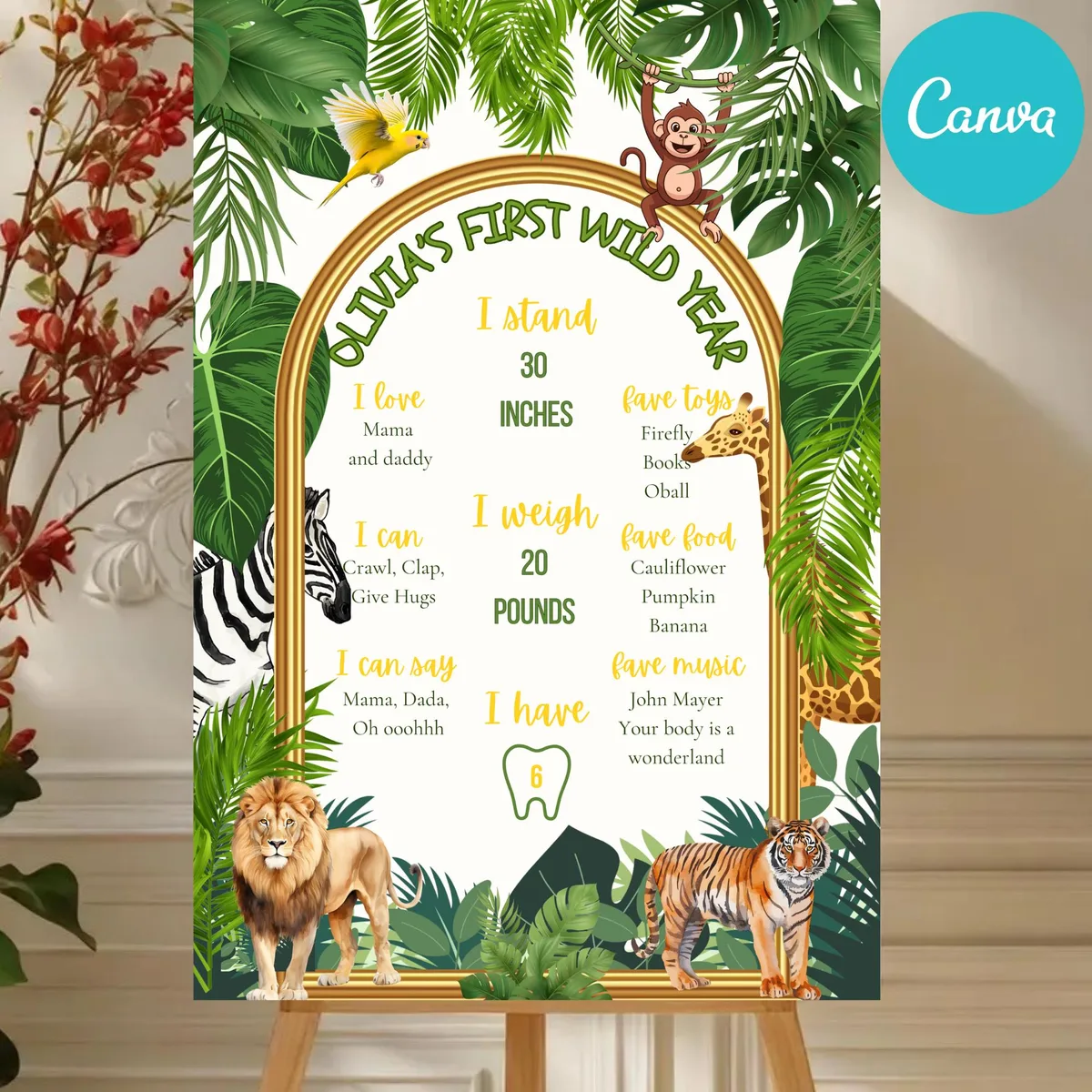 Wild One Safari Milestone Board — preview 4