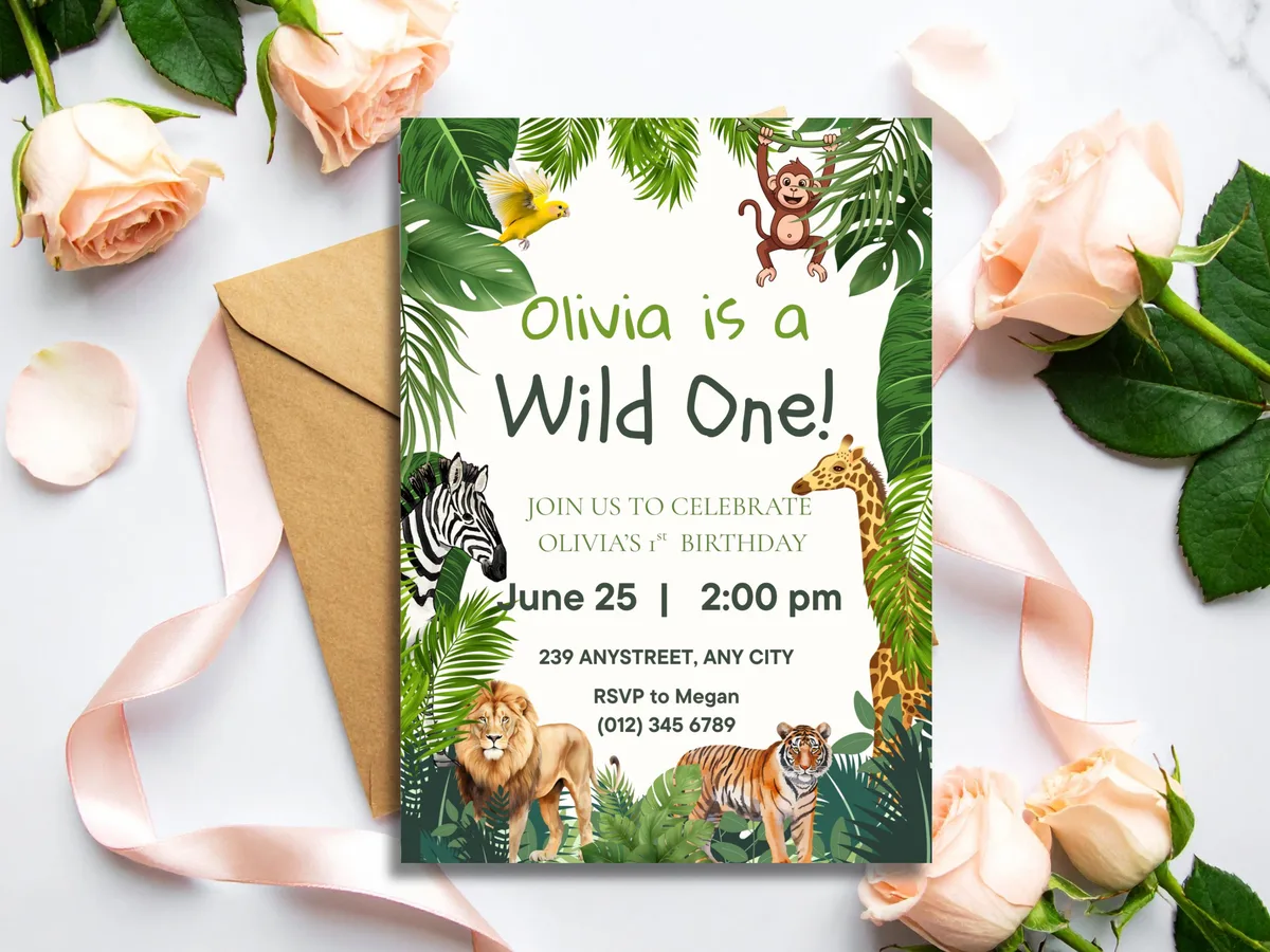 Wild One Jungle Safari Invitation — preview 3