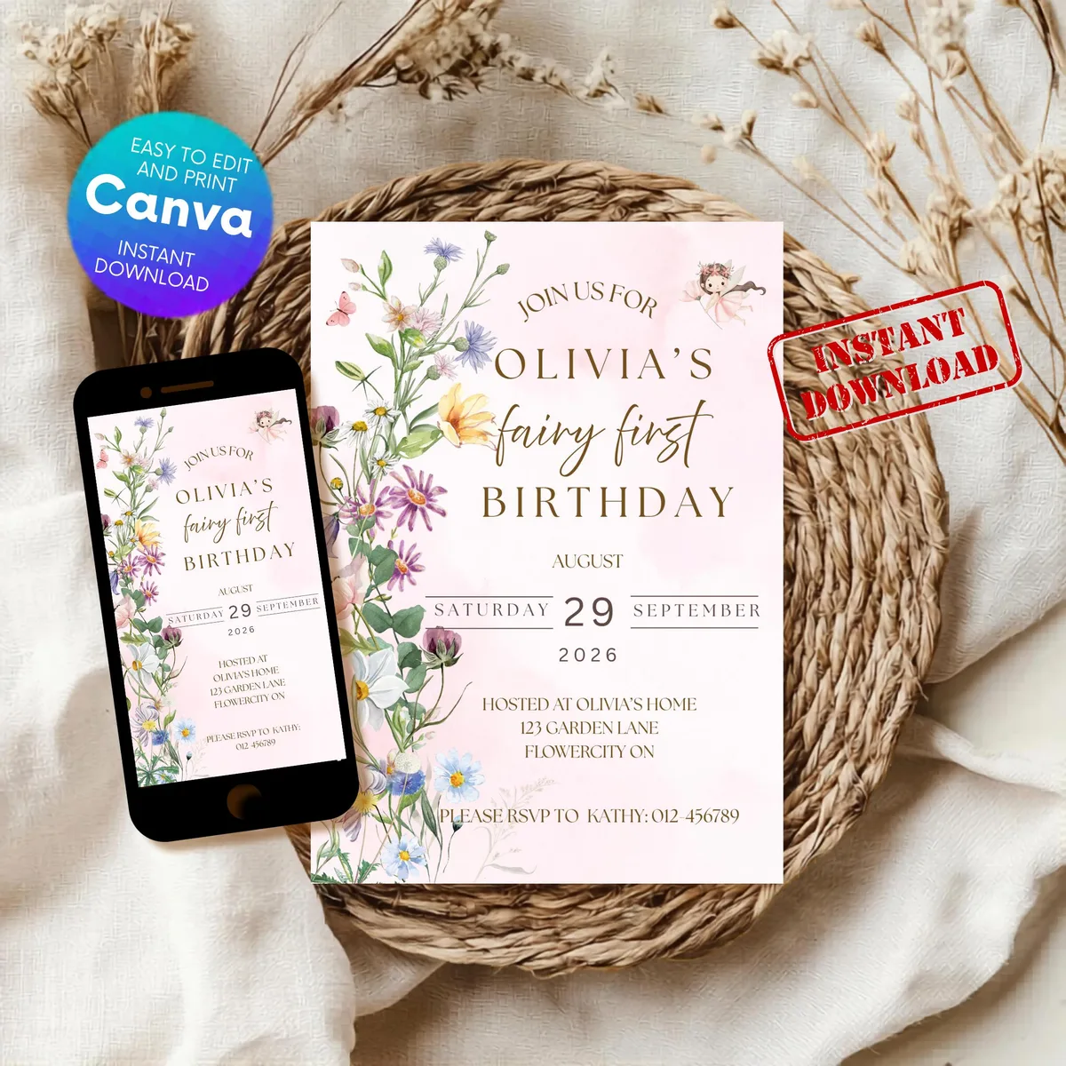 Fairy Garden First Birthday Invitation — preview 2