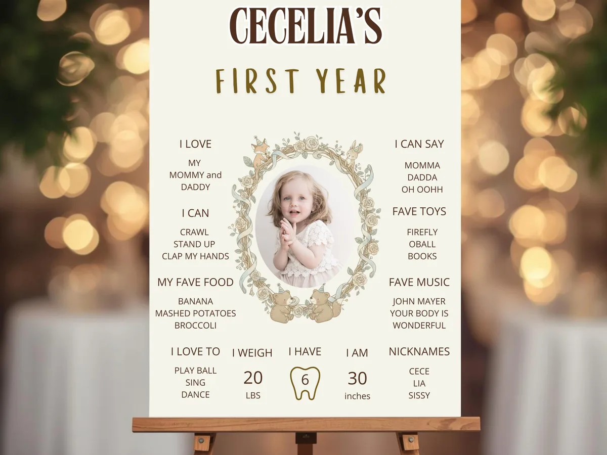 Woodland First Birthday Milestone Board — preview 2