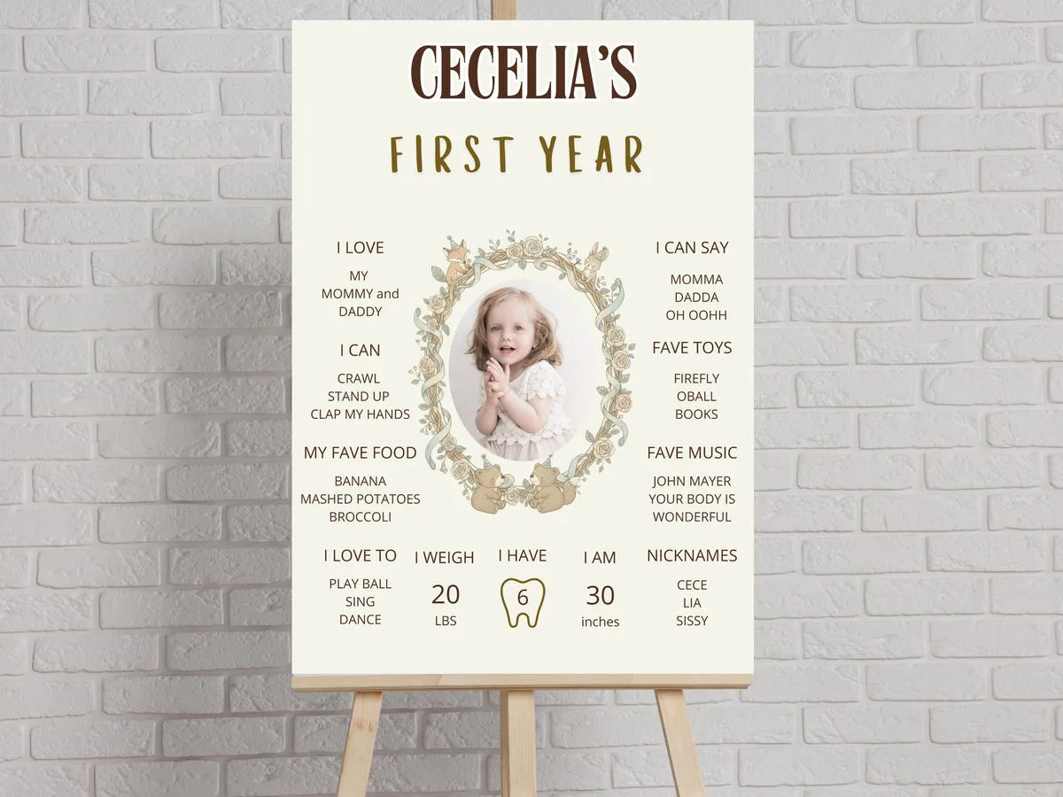 Woodland First Birthday Milestone Board — preview 4