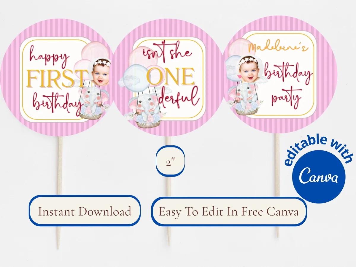 Isn't She ONEderful Cupcake Toppers — preview 3
