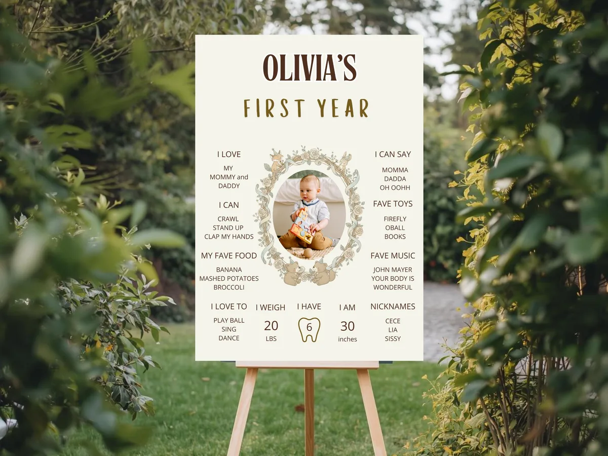 Floral Woodland Milestone Sign — editable Canva template