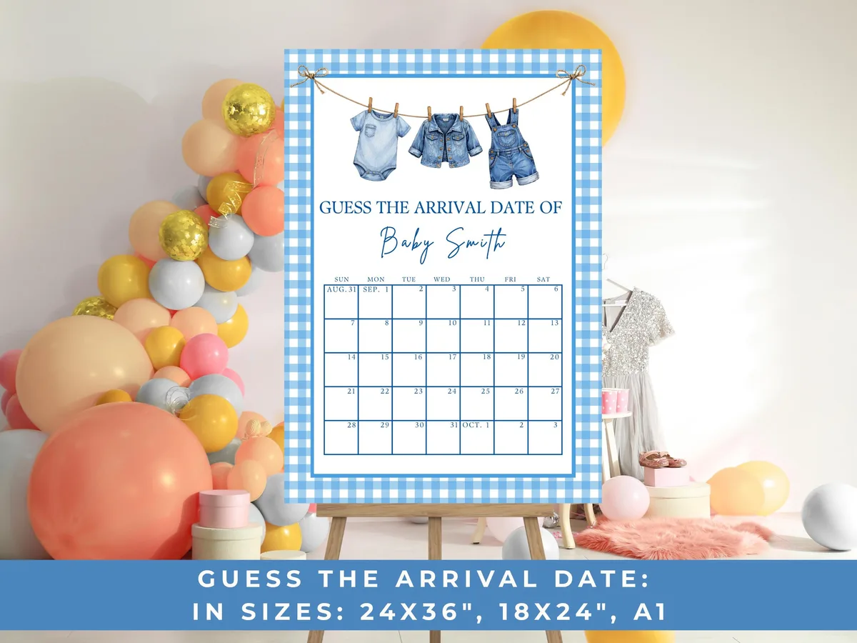 Gingham Baby Shower Arrival Date Game — preview 2