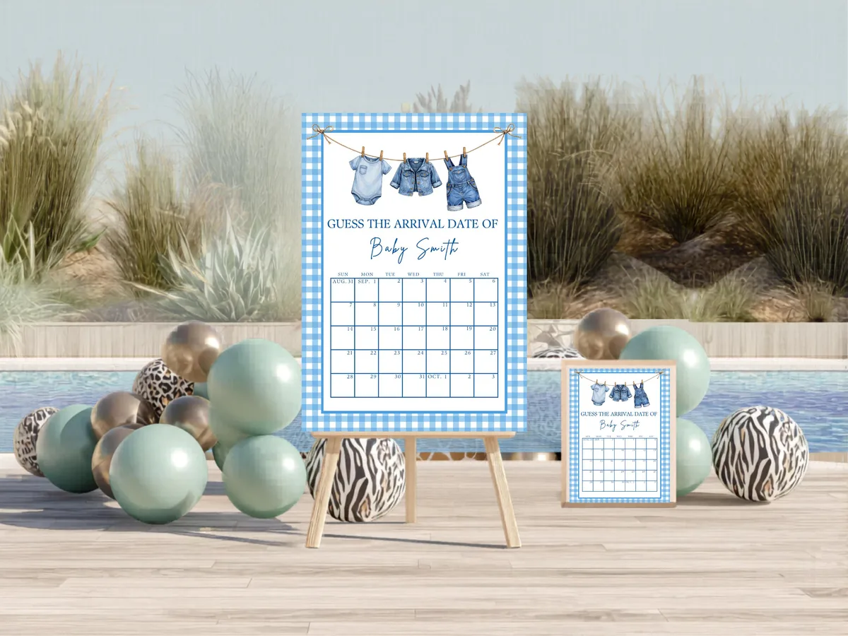 Gingham Baby Shower Arrival Date Game — preview 4