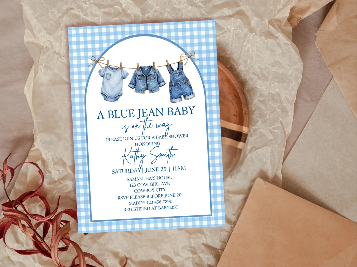 Blue Gingham Baby Shower Invitation — preview 3