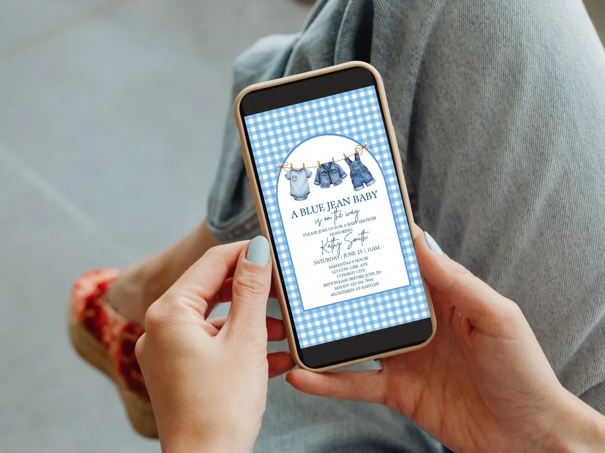 Blue Gingham Baby Shower Invitation — preview 4