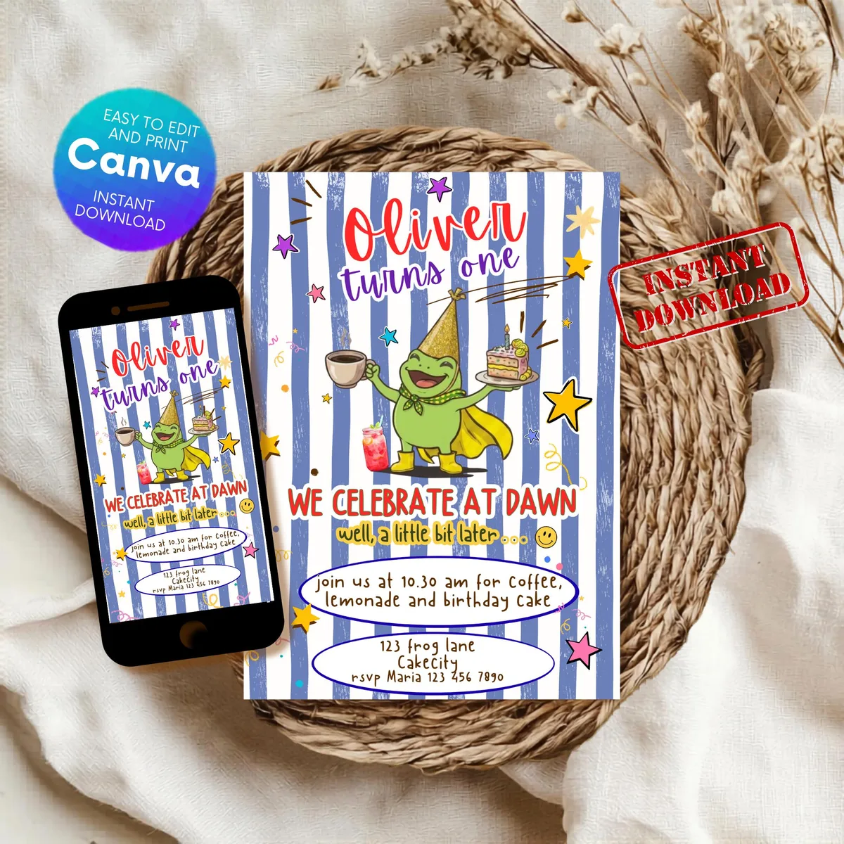 Happy Frog Birthday Invitation — Blue — preview 2