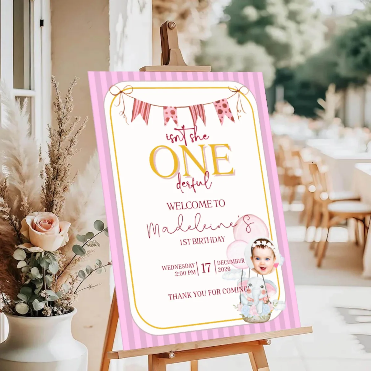 ONEderful First Birthday Welcome Sign — editable Canva template
