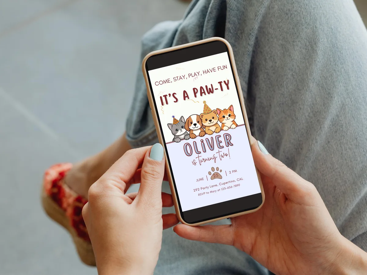 Let's Pawty Dog Birthday Invitation — preview 3