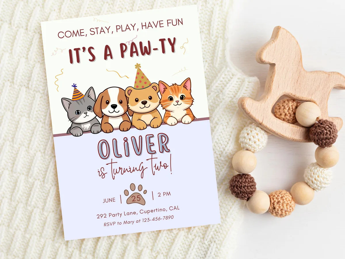 Let's Pawty Dog Birthday Invitation — preview 5