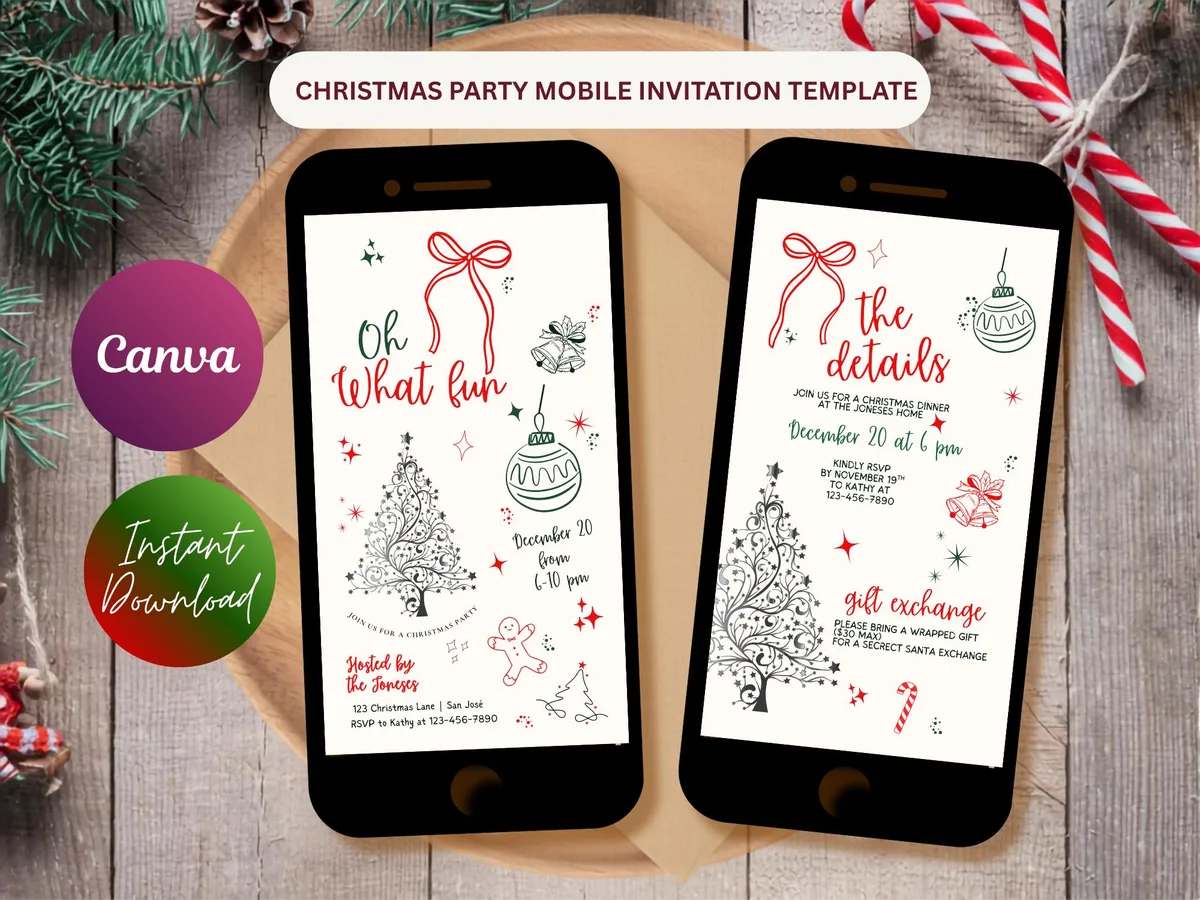 Oh What Fun Christmas Invitation — editable Canva template