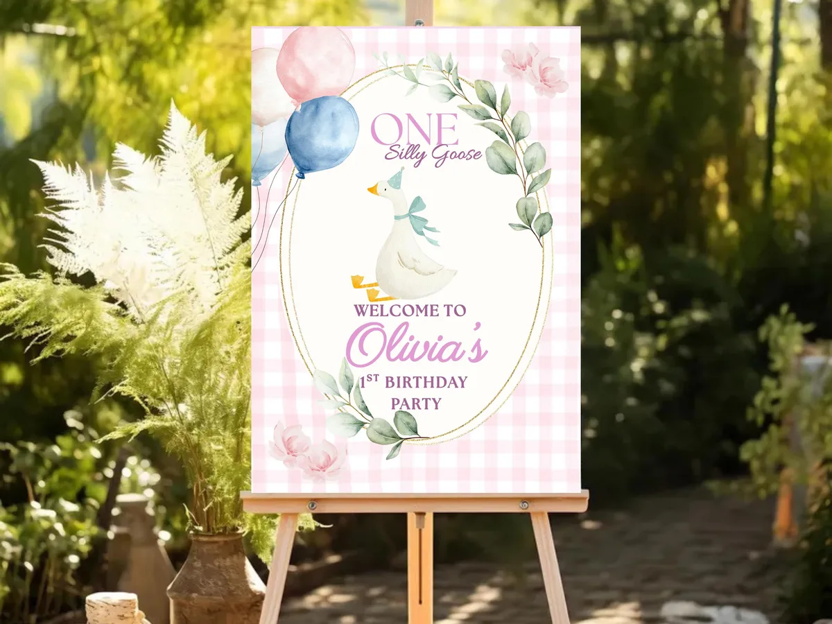 Silly Goose Birthday Welcome Sign — editable Canva template