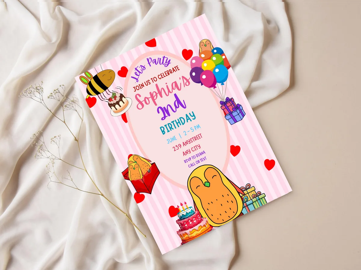 Penguin & Bee Birthday Invitation — preview 2