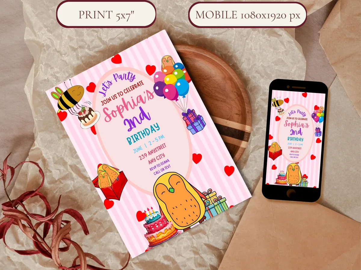 Penguin & Bee Birthday Invitation — preview 4