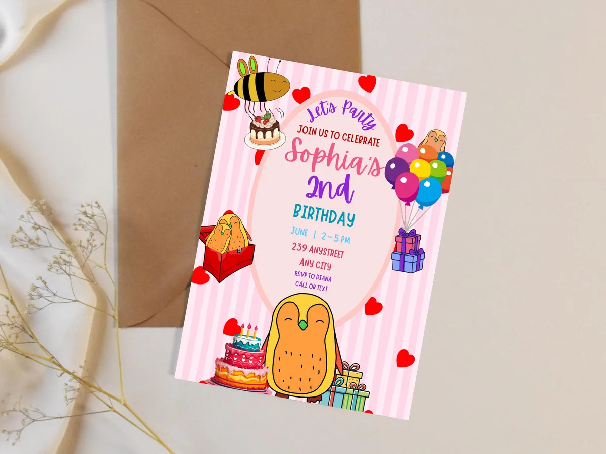 Penguin & Bee Birthday Invitation — preview 5