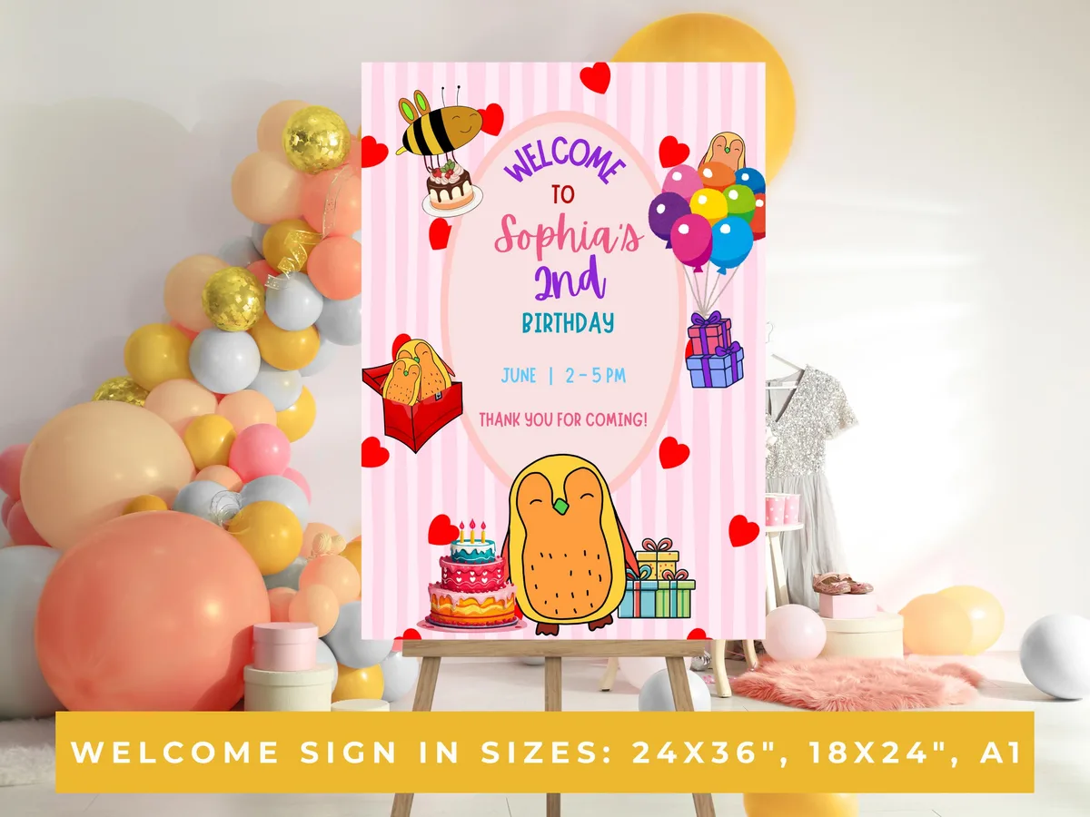 Penguin & Bee Birthday Welcome Sign — preview 2