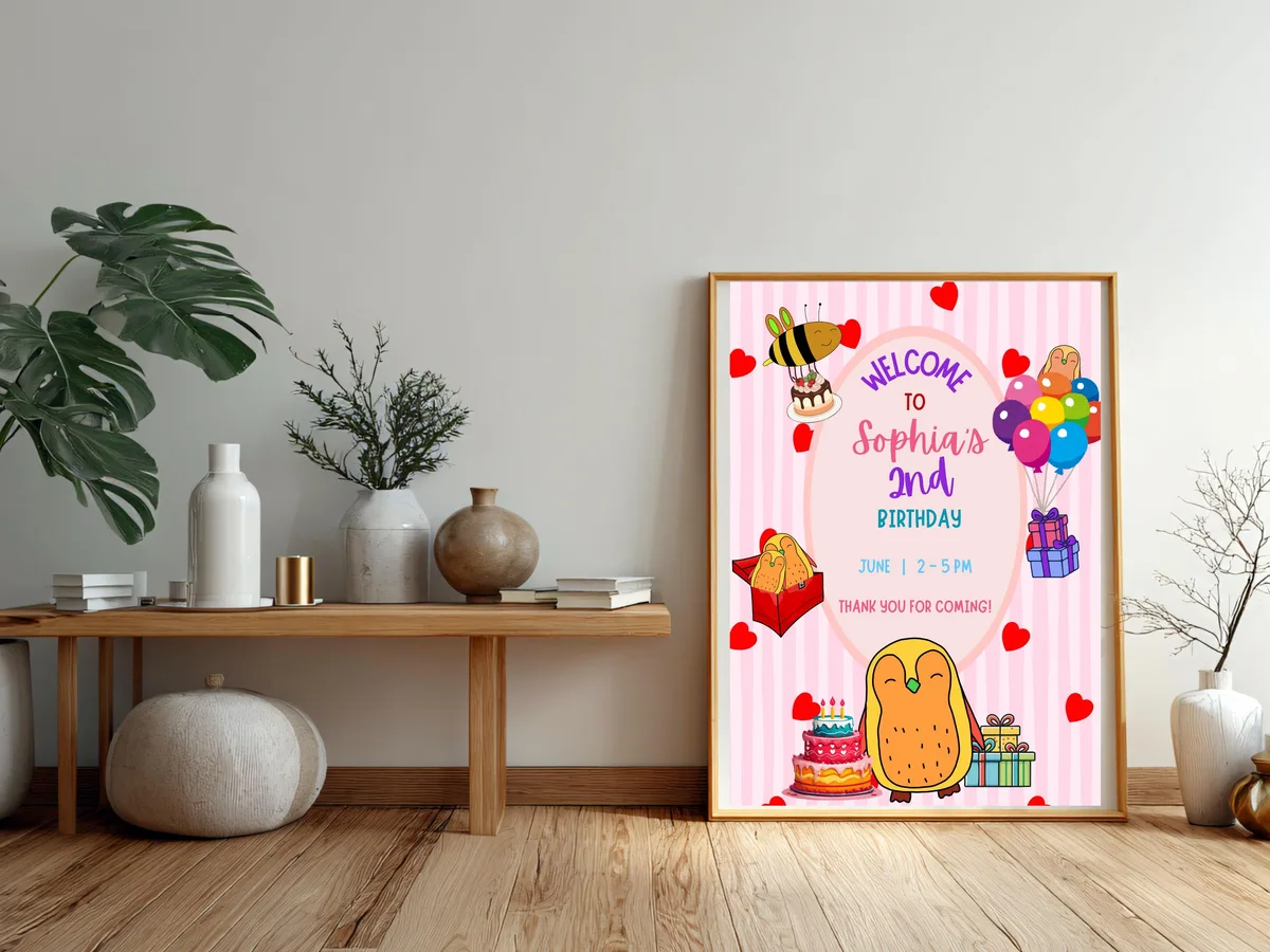 Penguin & Bee Birthday Welcome Sign — preview 3