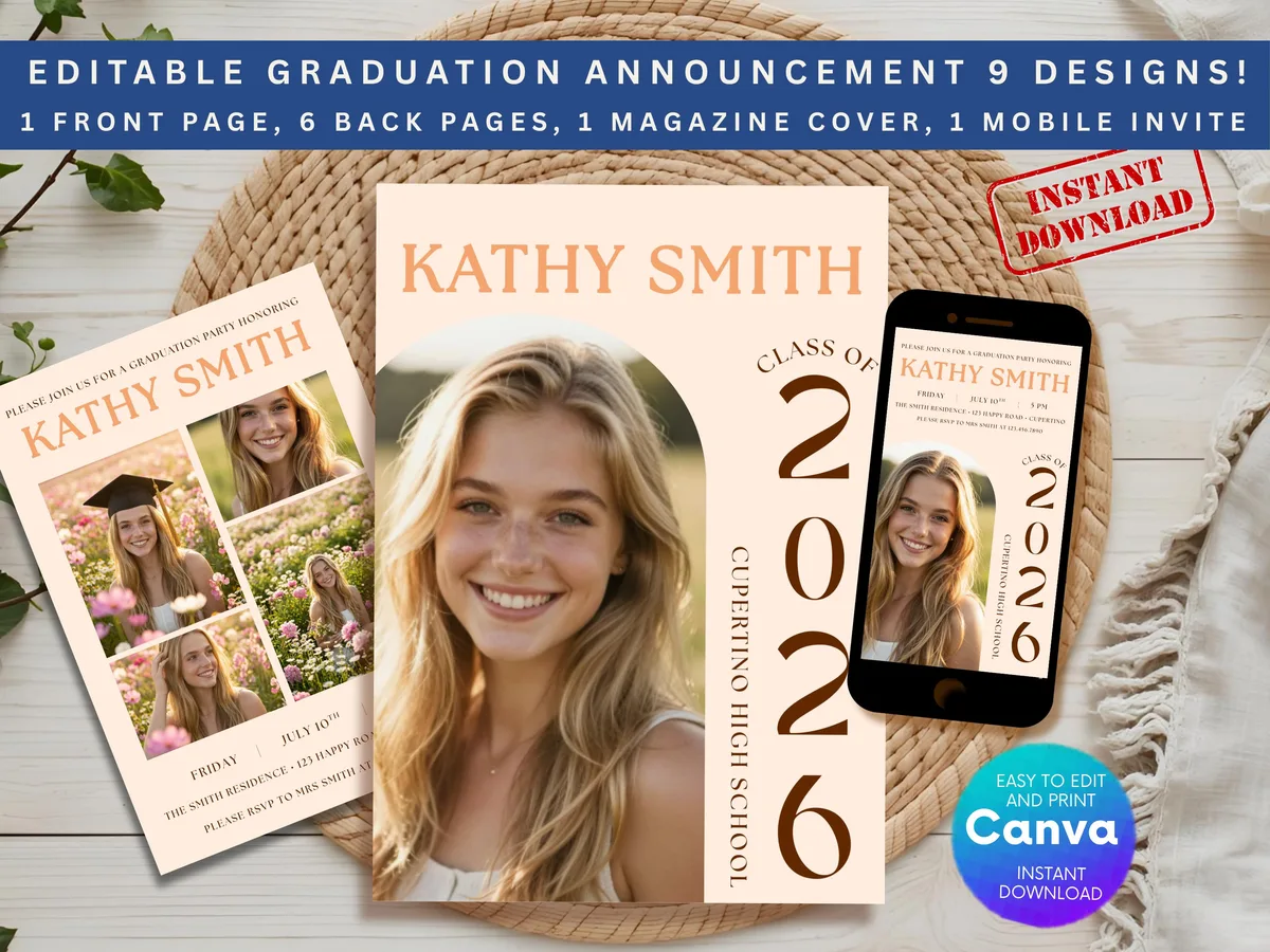 Photo Graduation Announcement Invitation — editable Canva template