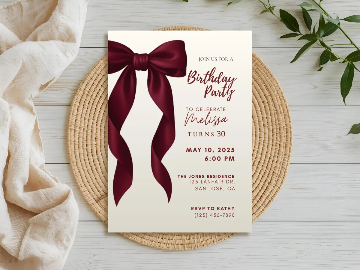 Coquette Red Bow Birthday Invitation  — preview 3