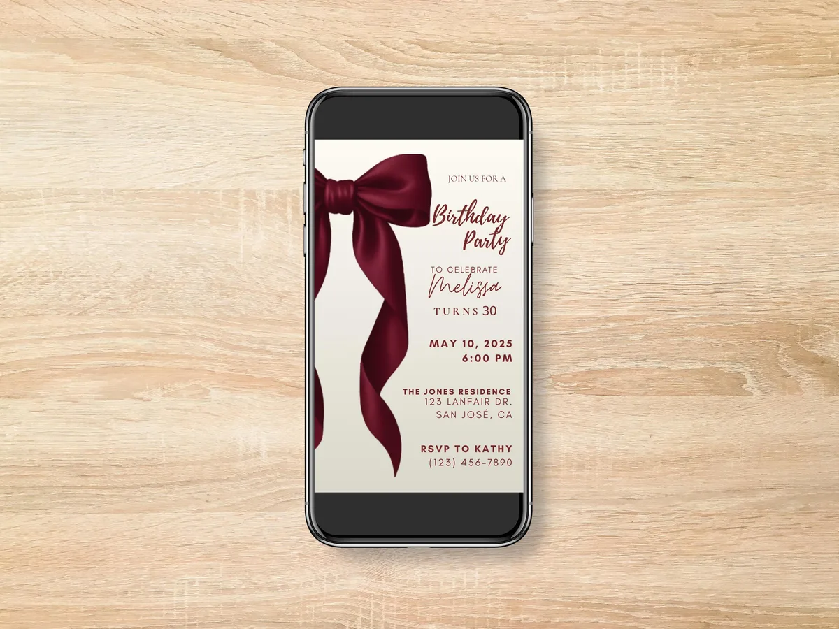 Coquette Red Bow Birthday Invitation  — preview 4