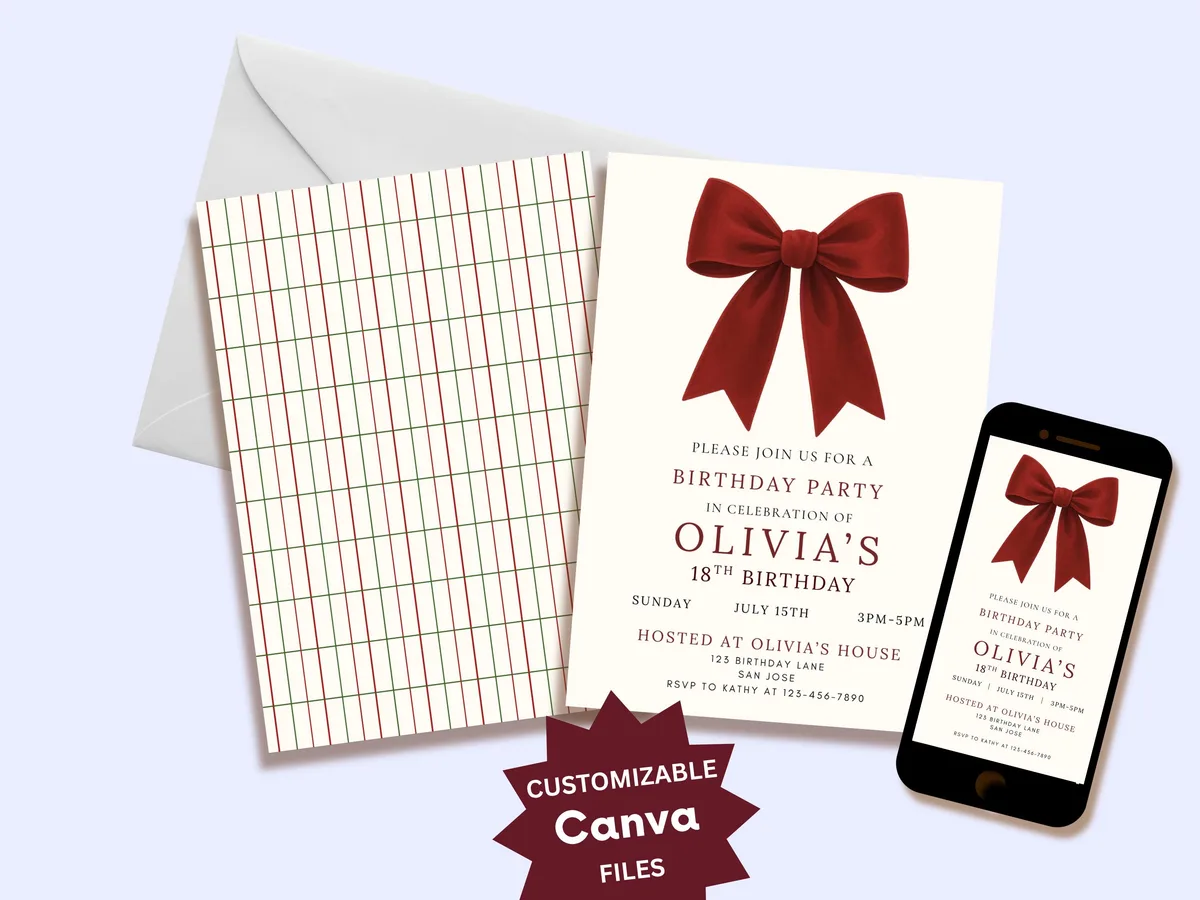 Coquette Red Bow Birthday Invitation — preview 3