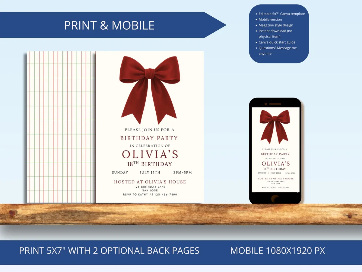 Coquette Red Bow Birthday Invitation — preview 4