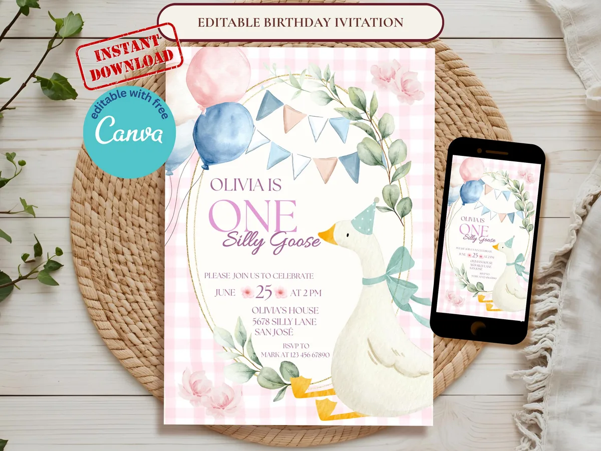 Silly Goose First Birthday Invitation — preview 2