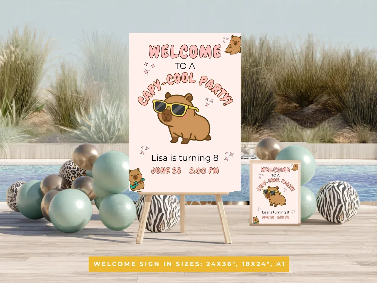 Capybara Birthday Welcome Sign — preview 2
