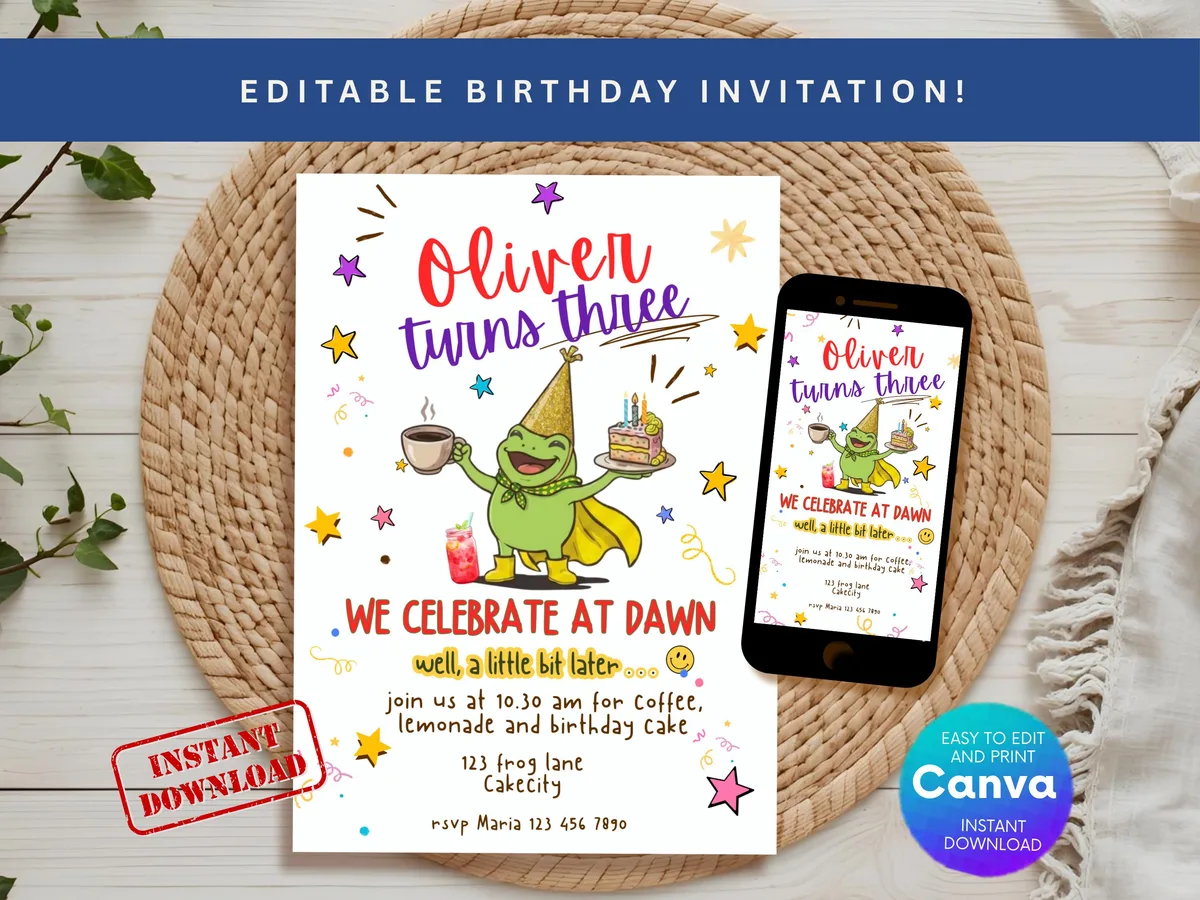 Frog Birthday Invitation — Gender Neutral — preview 2
