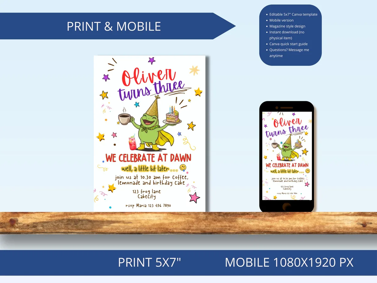 Frog Birthday Invitation — Gender Neutral — preview 4