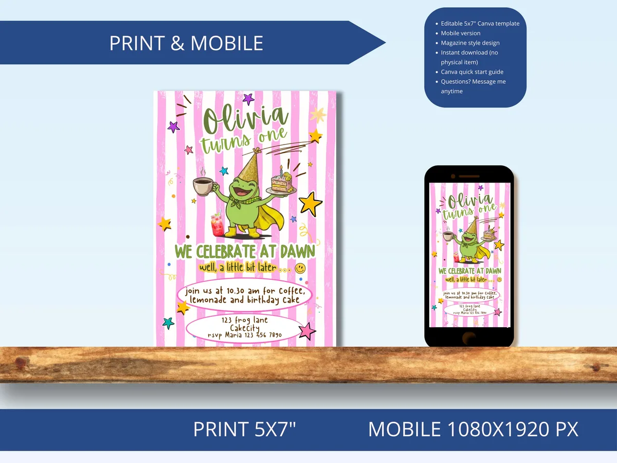 Frog First Birthday Invitation — preview 3