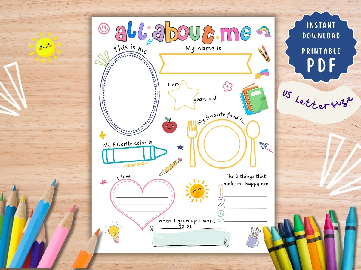 All About Me Back to School Worksheet — editable Canva template