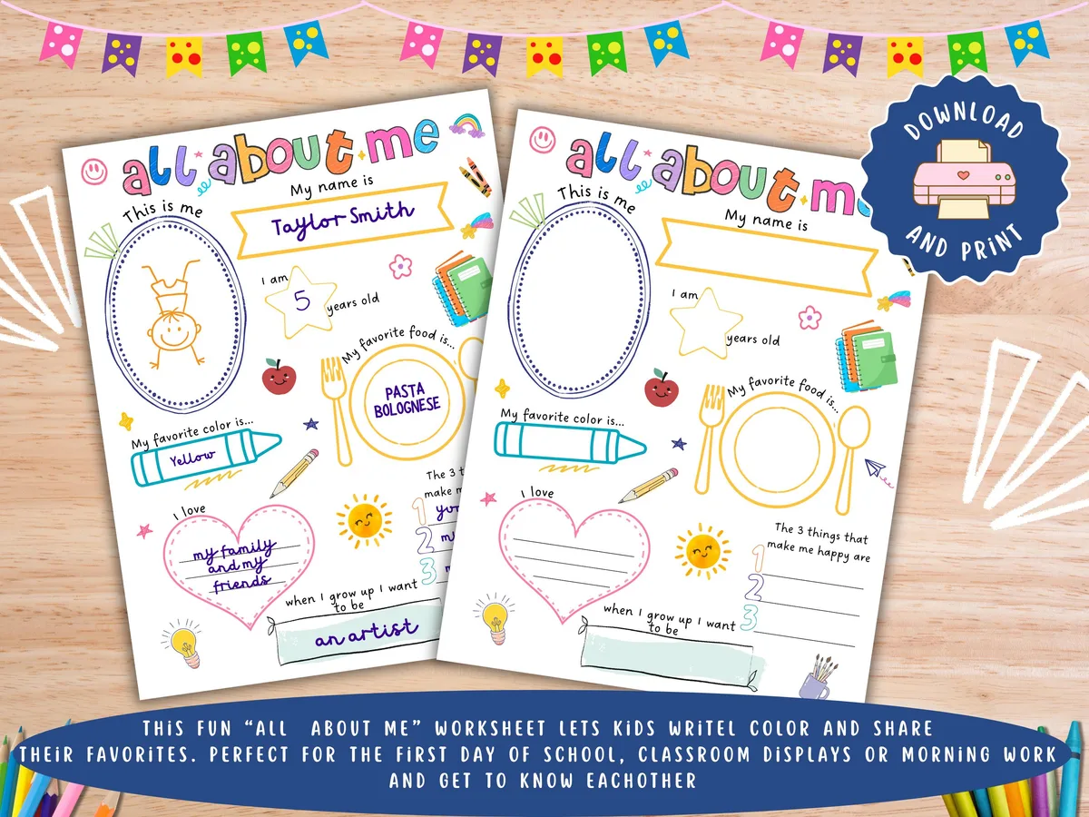 All About Me Back to School Worksheet — preview 3