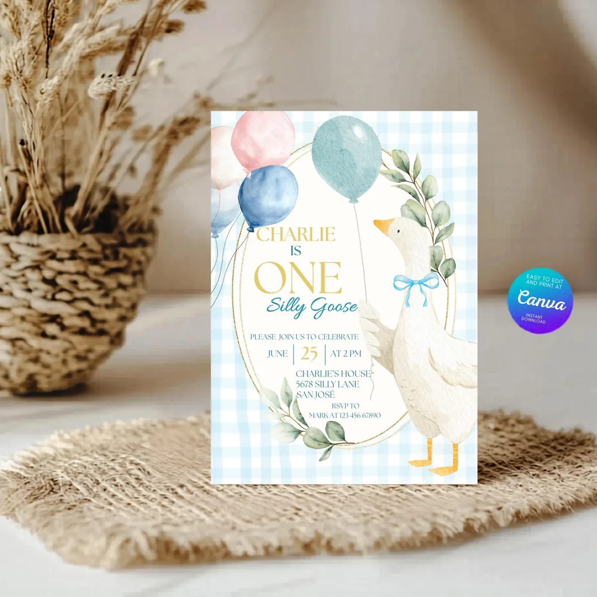 Silly Goose Birthday Invitation — Blue — preview 3