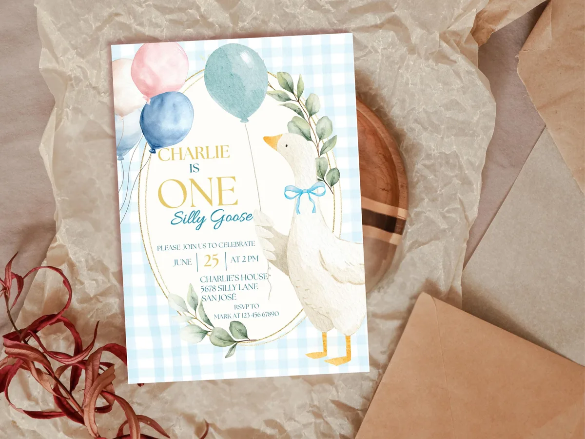 Silly Goose Birthday Invitation — Blue — preview 5