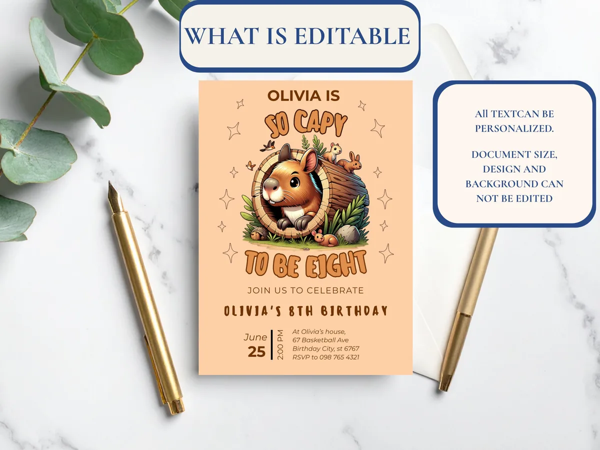 So Capy to Be Eight Birthday Invitation — preview 5