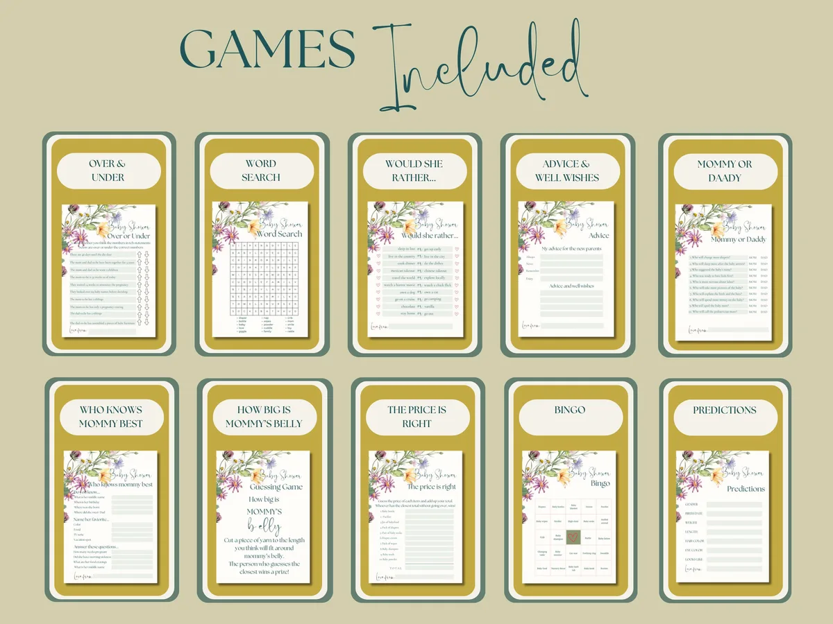 Wildflower Baby Shower Games Bundle — preview 2