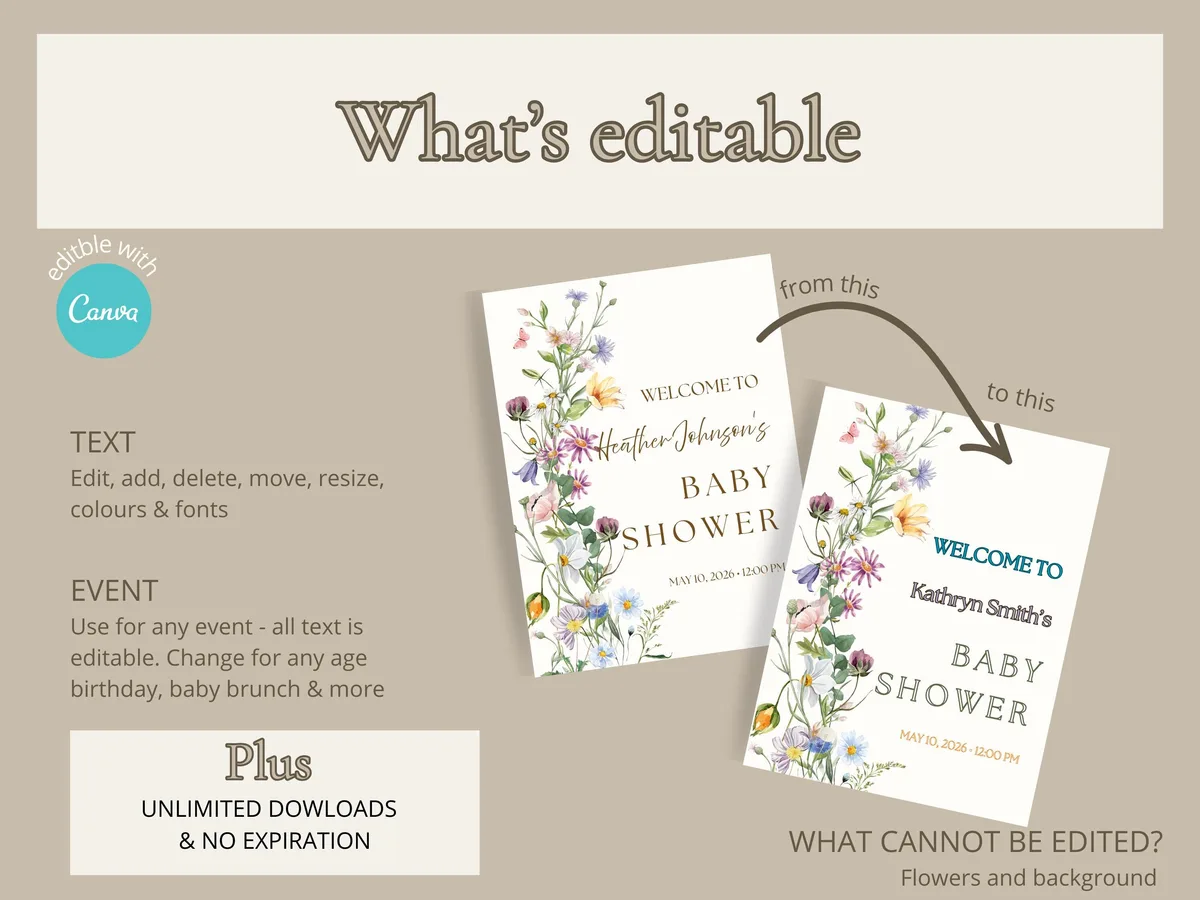 Wildflower Boho Baby Shower Welcome Sign — preview 5