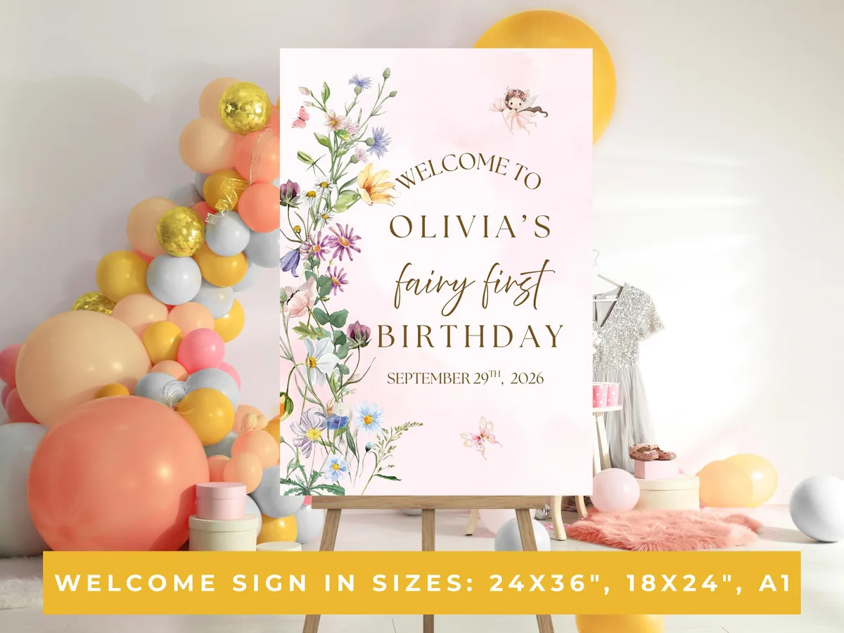 Fairy First Garden Birthday Welcome Sign — preview 3