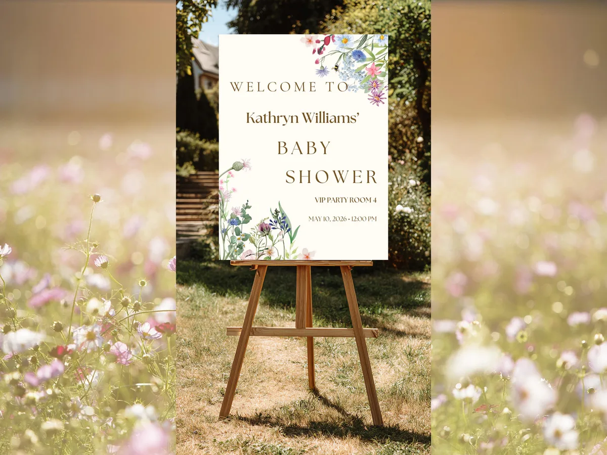 Baby in Bloom Baby Shower Welcome Sign — editable Canva template
