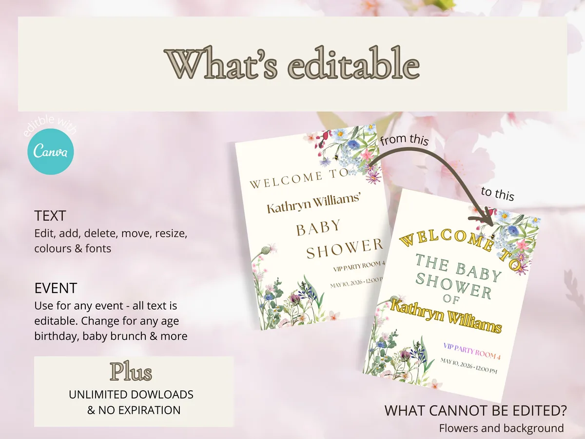 Baby in Bloom Baby Shower Welcome Sign — preview 4