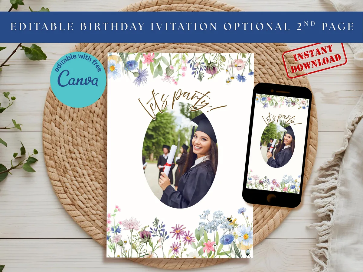Wildflower Graduation Party Invitation — preview 2