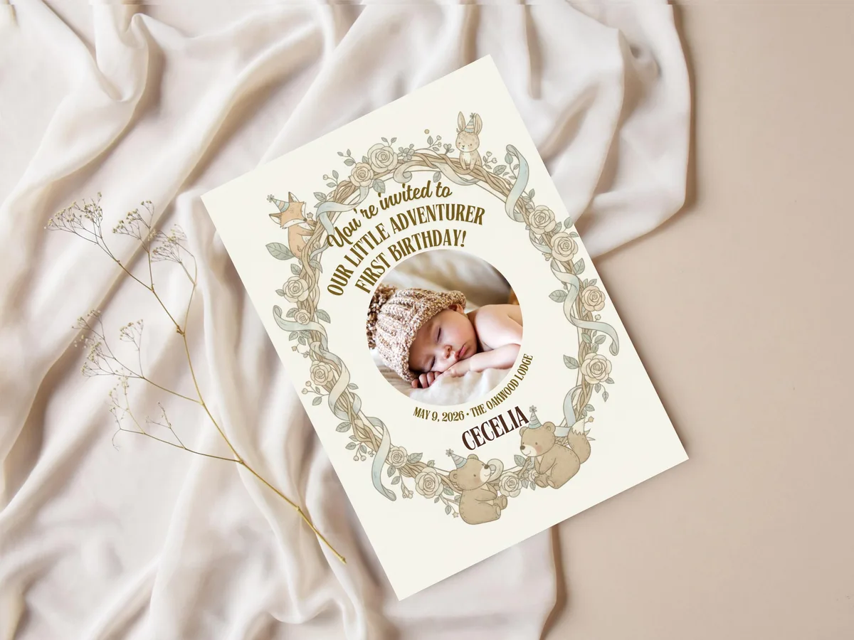 Woodland First Birthday Invitation — preview 2