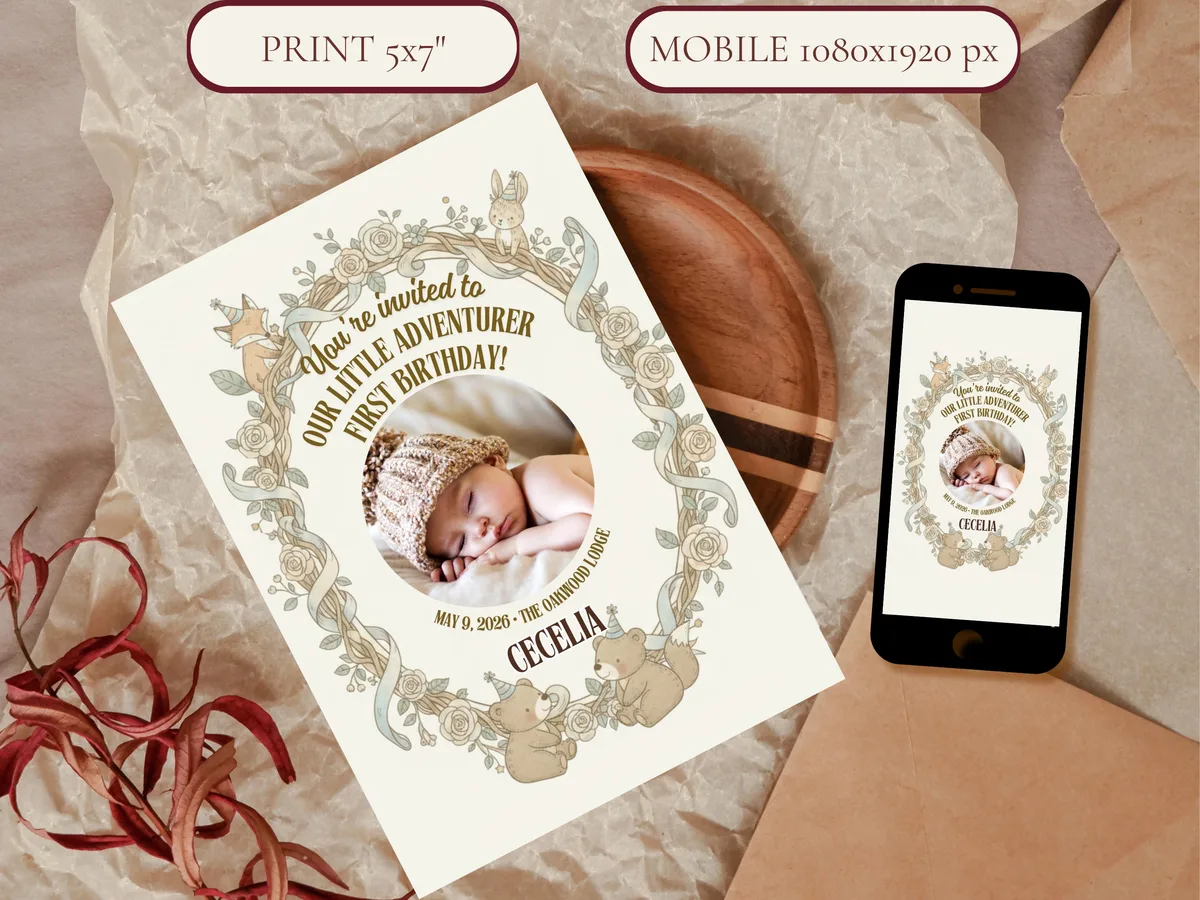 Woodland First Birthday Invitation — preview 4